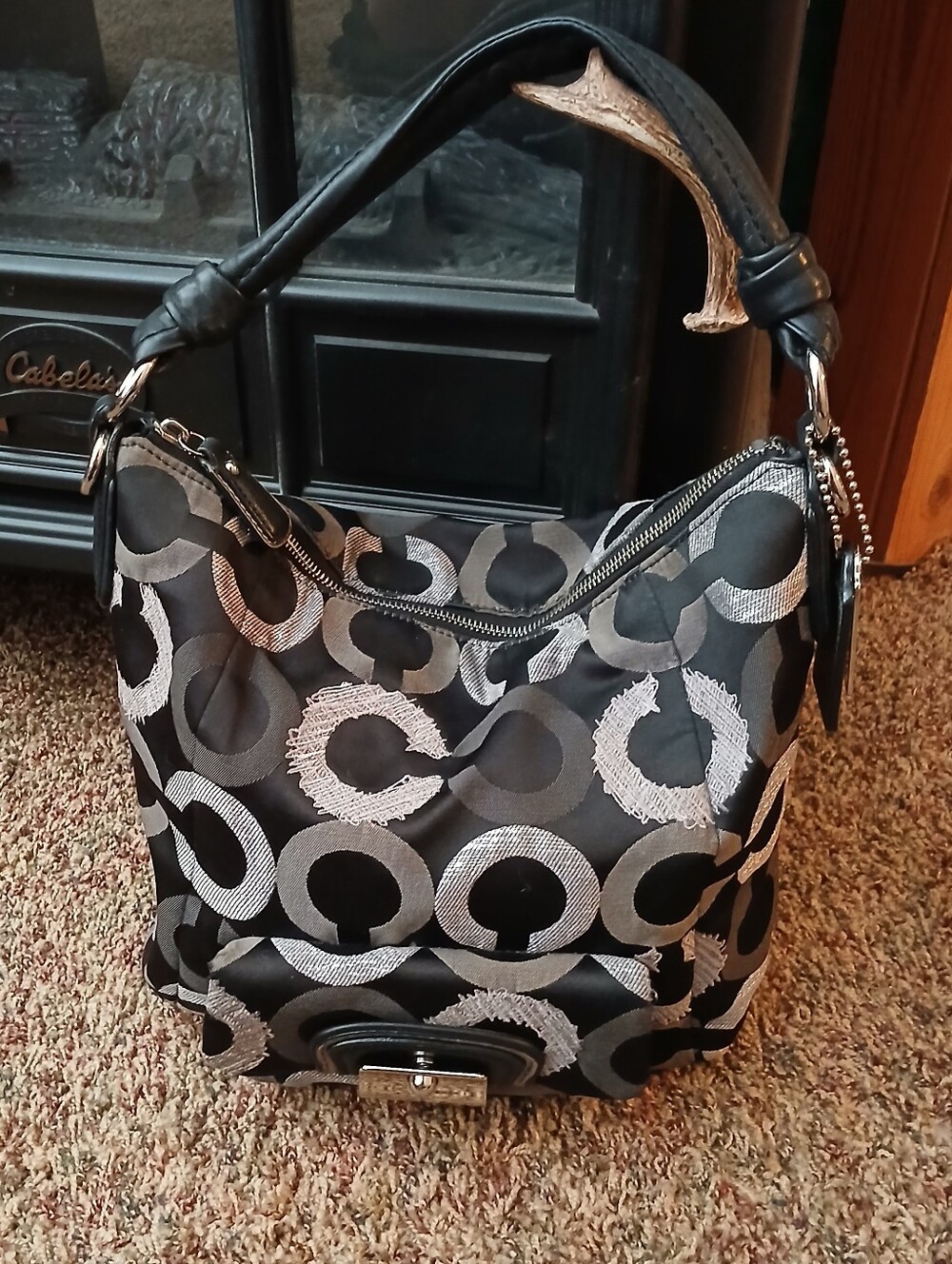 Coach Black and Silver Circle-Pattern Shoulder Bag - Picture 1 of 8